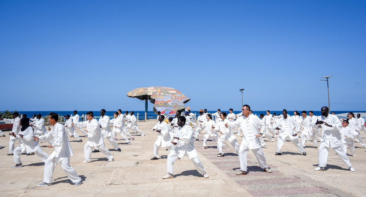 图为“迎青奥·百人太极”中塞太极拳展演活动现场。以上图片均为中国驻塞内加尔大使馆供图